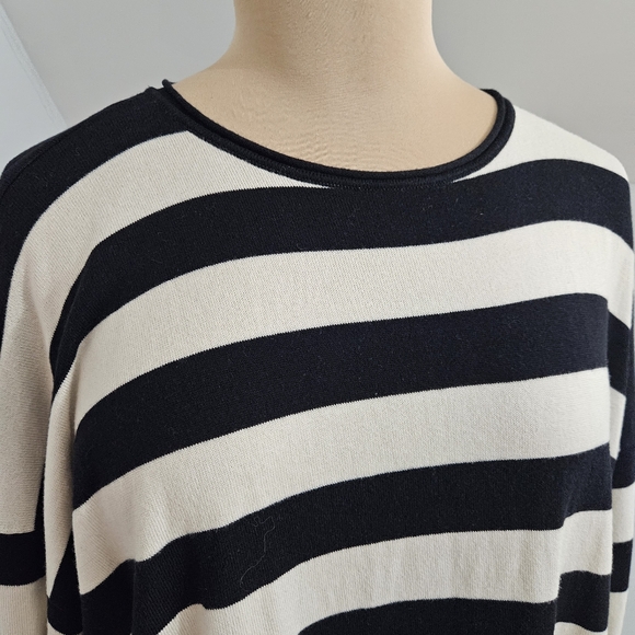 PLANET Black White Striped Boxy Knit Top One Size Minimalist Chic - Picture 5 of 13